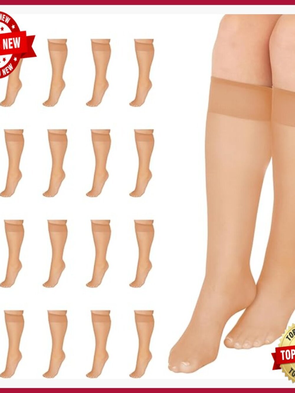 Sheer Knee-Highs, 100% Nylon, One Size Pack of 16, Stay-Put Band
